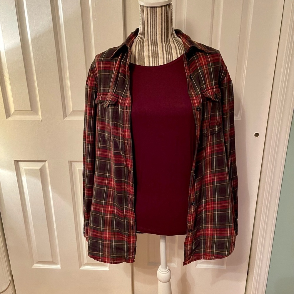 🎅 Ralph Lauren Denim & Supply red green & white cotton flannel style shirt S/P - Picture 3 of 6